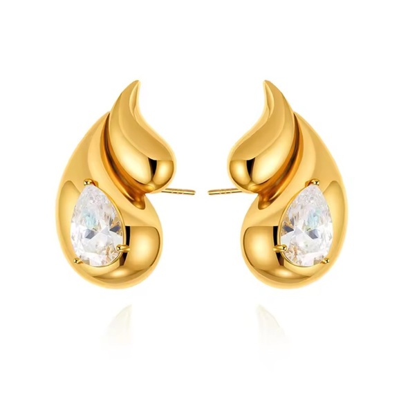 Golden Flame Teardrop Diamond Earrings - Picture 6 of 7